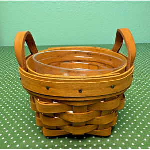 1995 Longaberger Vtg Thyme Booking Basket Protector Leather Handles Mini Cute!